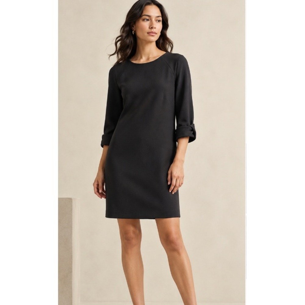Banana Republic Ruffle Cuff Shift Dress Black Long Sleeve Size 4